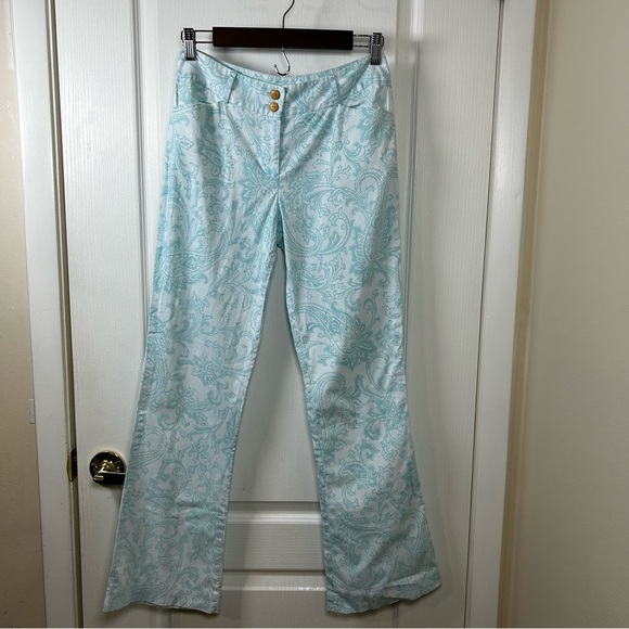 J. Mclaughlin Pants Women’s Size 4 Light Blue/White Flare Leg Floral Print - Picture 1 of 9